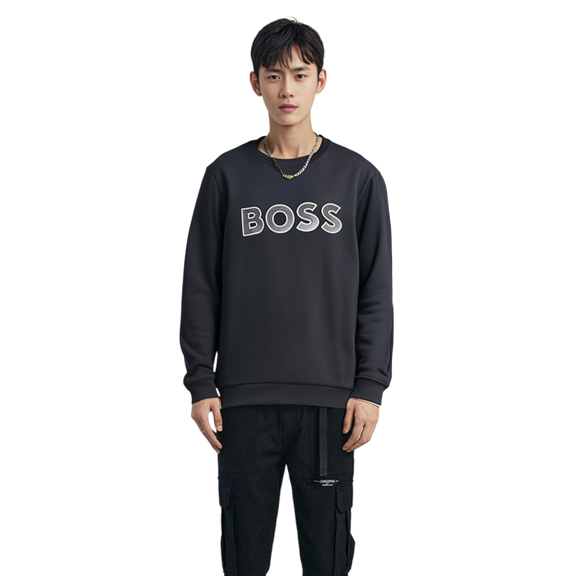 Shop HUGO BOSS FW22 海軍藍純色字母印花衛衣. 50483018-402