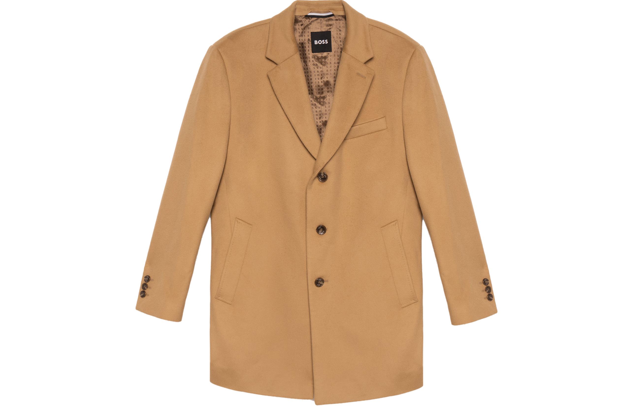 HUGO BOSS FW22  Slim Fit Wool-Cashmere Long Coat Khaki 50479756-260