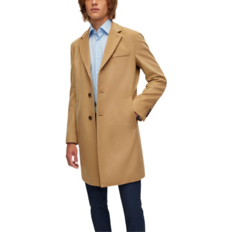Shop HUGO BOSS FW22  Slim Fit Wool-Cashmere Long Coat Khaki 50479756-260