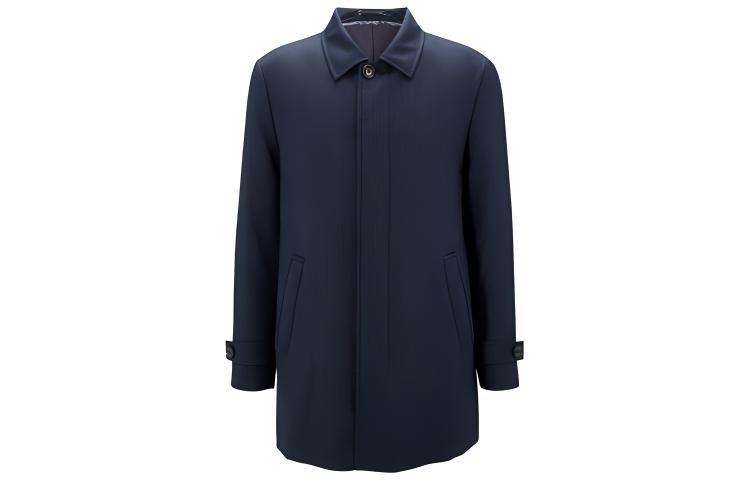 HUGO BOSS FW22  Solid Navy Single-Breasted Coat. 50479347-404