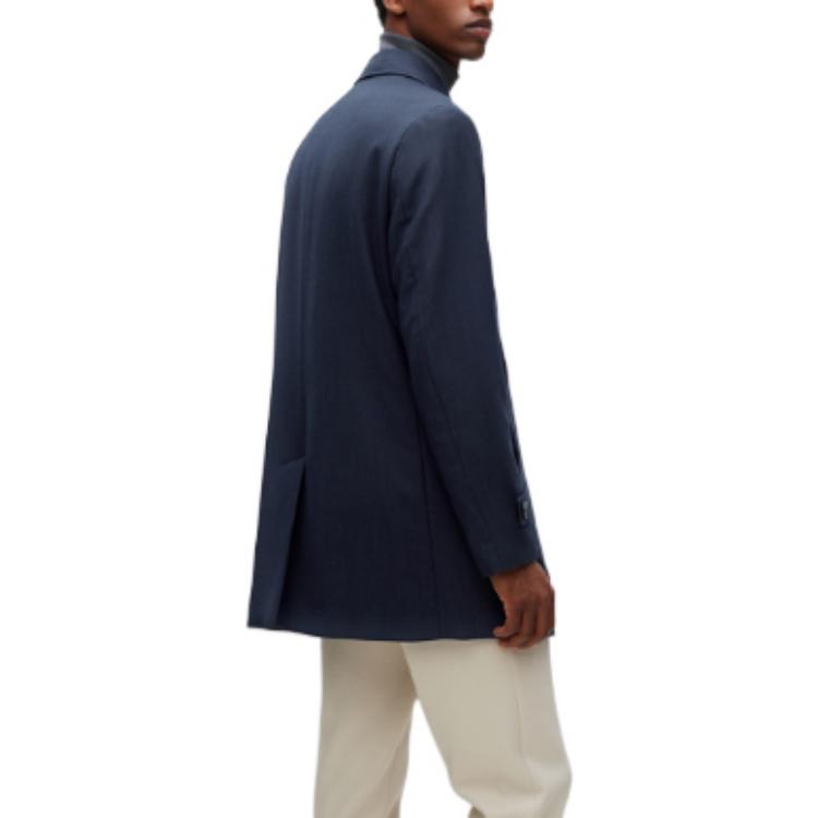 Shop HUGO BOSS FW22 經典海軍藍單排扣大衣 50479347-404