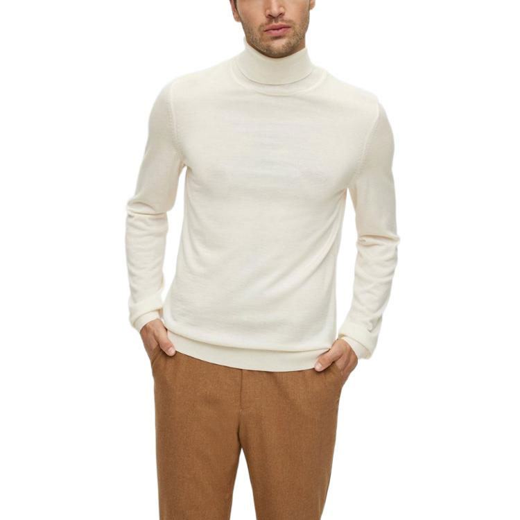 Shop HUGO BOSS FW22  White Slim-Fit Turtleneck Wool Sweater Pullover. 50468262-131