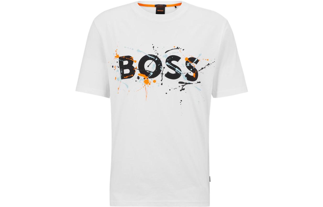 Order HUGO BOSS FW22 白色潑墨字母印花純棉針織T恤 50491718-102