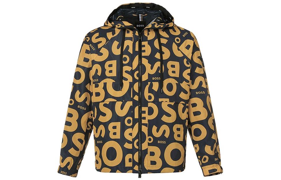 HUGO BOSS FW22 All-Over Logo Hooded Jacket Yellow 50472295-404