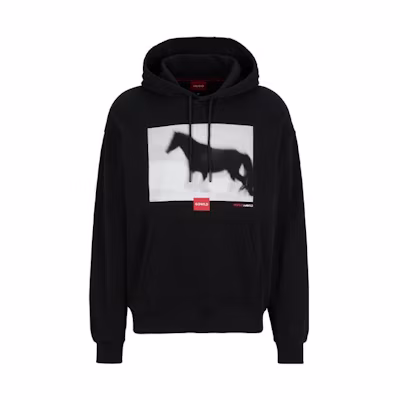 HUGO BOSS FW22 Animal Print Pullover Hoodie Black 50484164-001