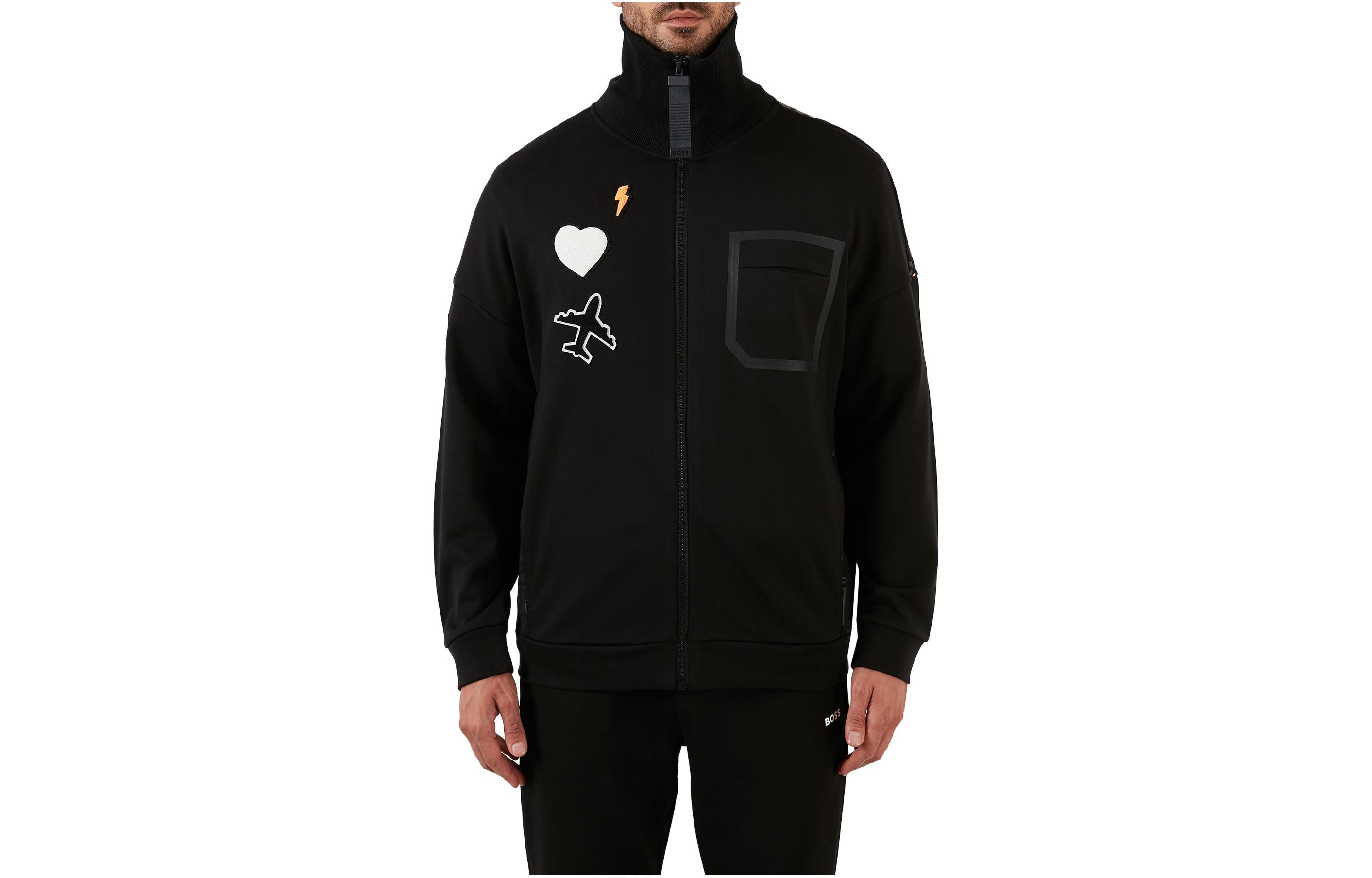 HUGO BOSS FW22 Back Logo Print Stand Collar Jacket Black 50476387-001