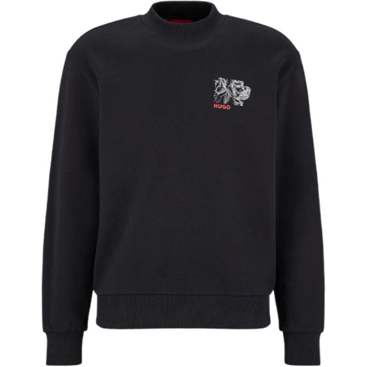 HUGO BOSS FW22 Black Art Print Crewneck Long Sleeve Sweatshirt 50477337-001