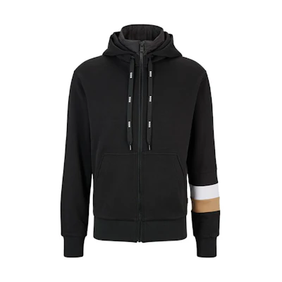 HUGO BOSS FW22 Black Color-Block Zip Hoodie with Stitch Design 50476805-001