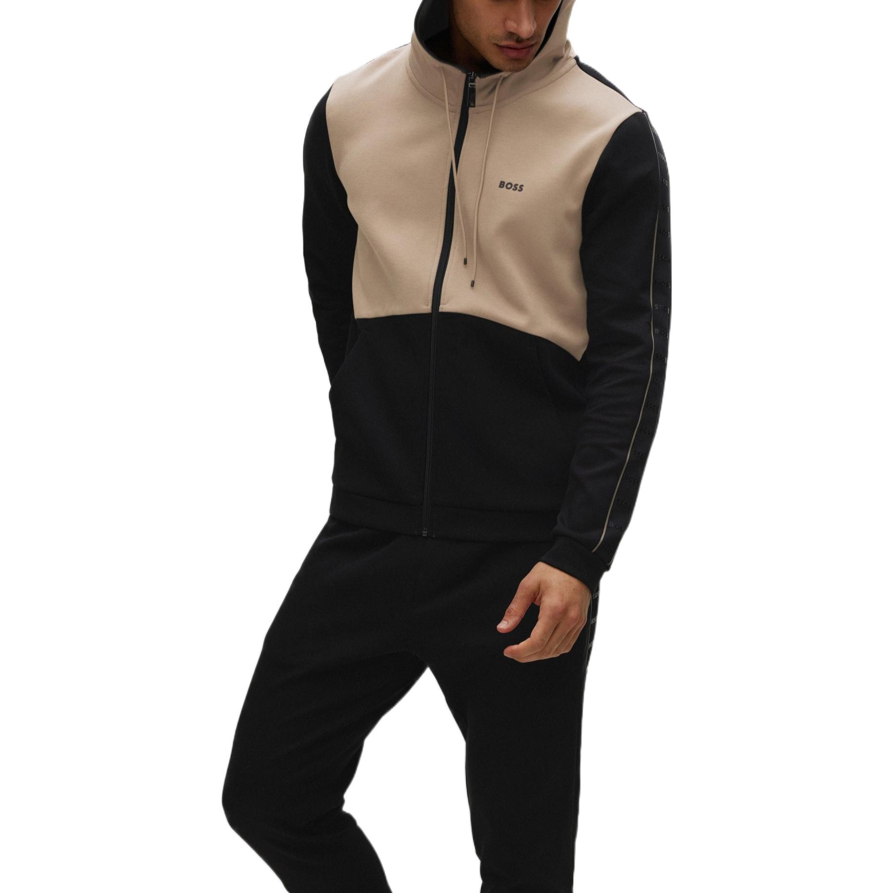 Purchase 휴고 보스 FW22 블랙 컬러블록 지퍼 긴팔 스웻셔츠 50477042-001