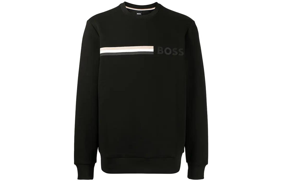 HUGO BOSS FW22 Black Crewneck Pullover Sweatshirt with Logo Embroidery. 50471712-001