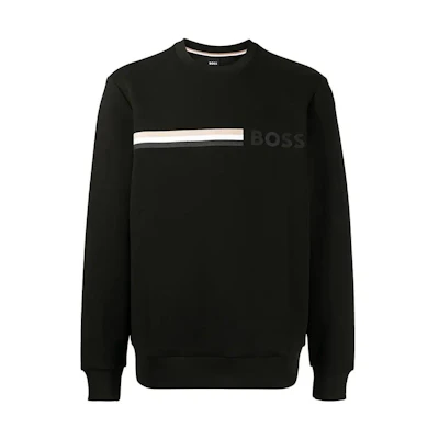 HUGO BOSS FW22 Black Crewneck Pullover Sweatshirt with Logo Embroidery. 50471712-001