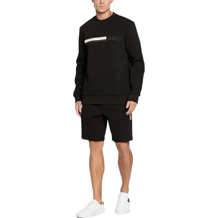 Lookbook HUGO BOSS FW22 Black Crewneck Pullover Sweatshirt with Logo Embroidery. 50471712-001
