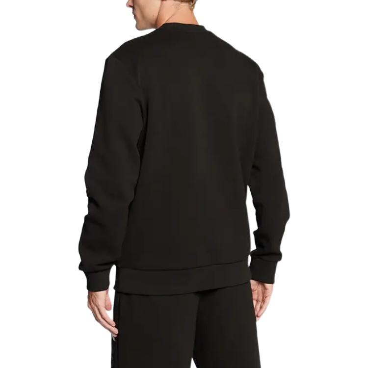 Shop HUGO BOSS FW22 Black Crewneck Pullover Sweatshirt with Logo Embroidery. 50471712-001