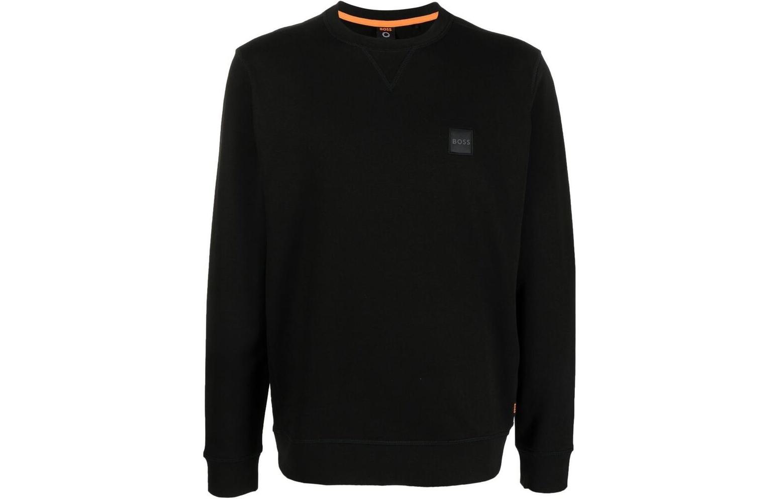 HUGO BOSS FW22 Black Crewneck Relaxed Fit Sweatshirt with Logo Patch for Men 50468443-001