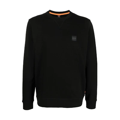 HUGO BOSS FW22 Black Crewneck Relaxed Fit Sweatshirt with Logo Patch for Men 50468443-001