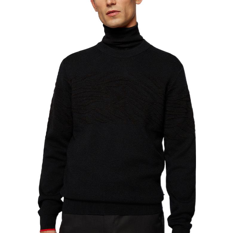 Shop HUGO BOSS FW22 黑色虎紋紋理設計圓領毛衣 50463040-001