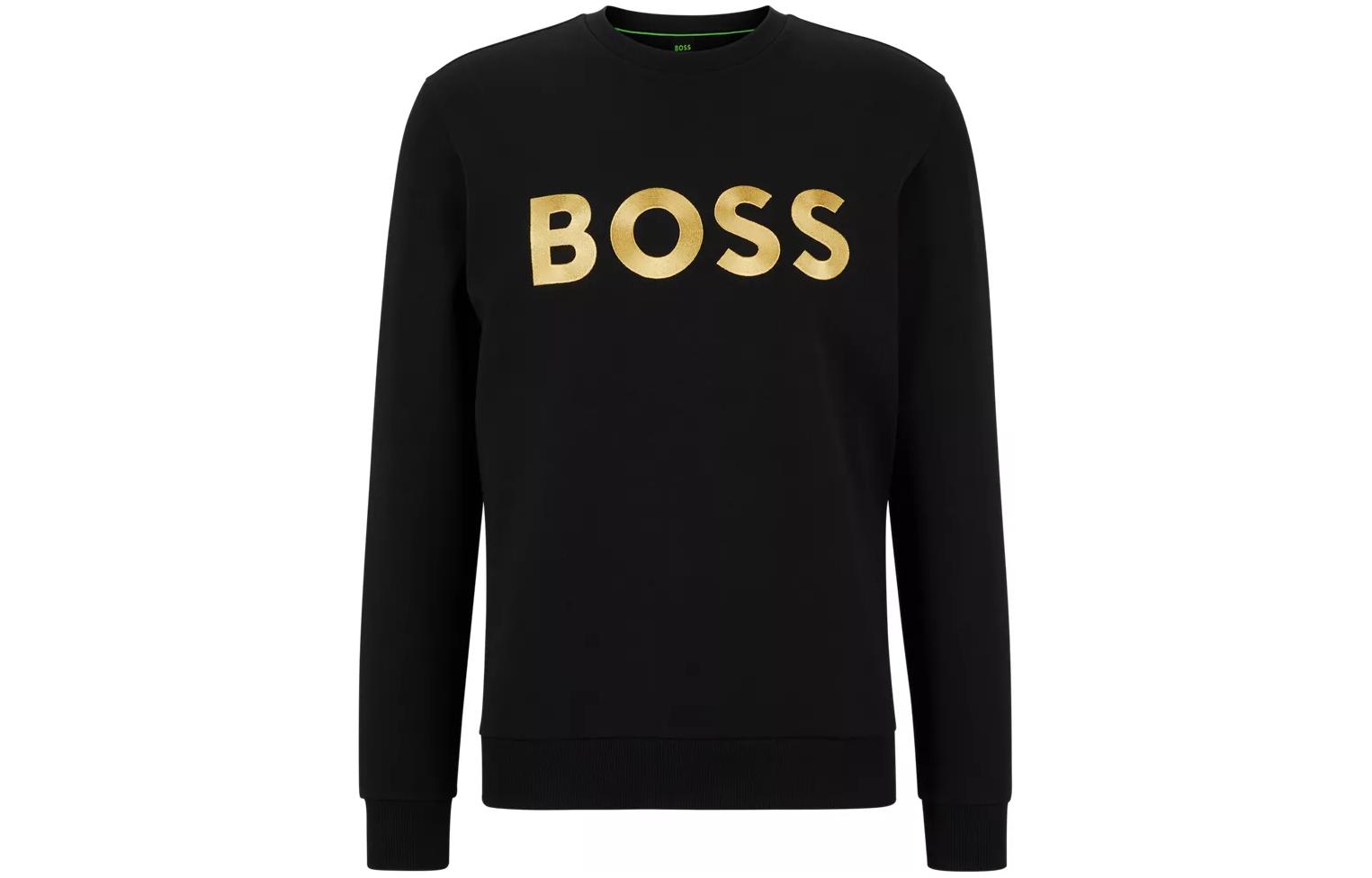 HUGO BOSS FW22 Black Crewneck Sweatshirt with Chest Logo Print 50482898-001
