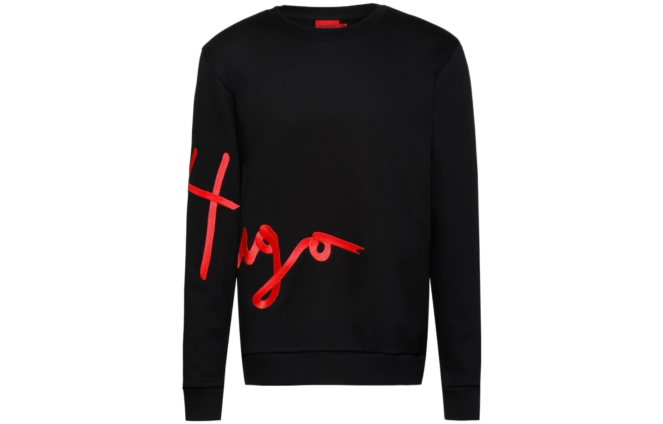 HUGO BOSS FW22 Black Crewneck Sweatshirt with Embroidery for Men 50457096-001