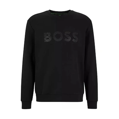 HUGO BOSS FW22 Black Crewneck Sweatshirt with Rhinestone Logo Print 50485505-001