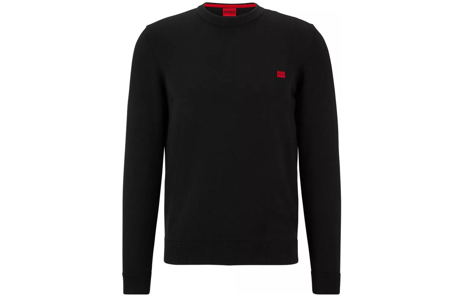 HUGO BOSS FW22 Black Crewneck Sweatshirt with Solid Logo Patch 50475083-001