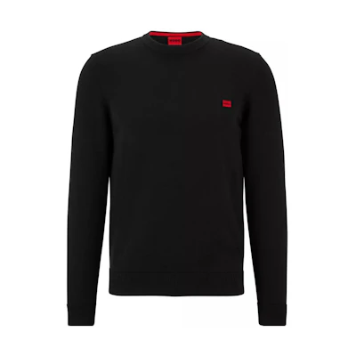 HUGO BOSS FW22 Black Crewneck Sweatshirt with Solid Logo Patch 50475083-001