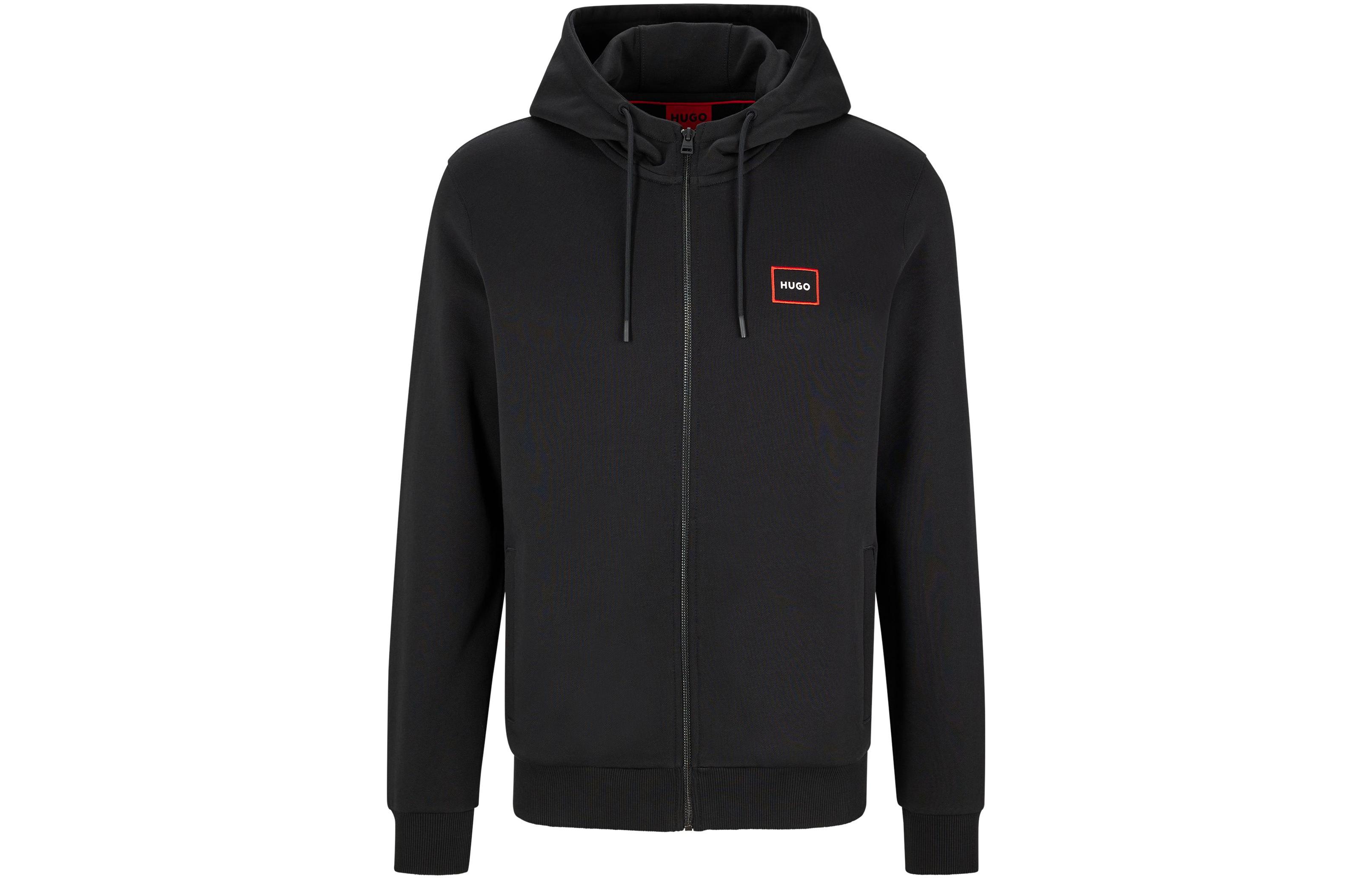 HUGO BOSS FW22 Black Embroidered Logo Zip-Up Hoodie for Men 50481342-001