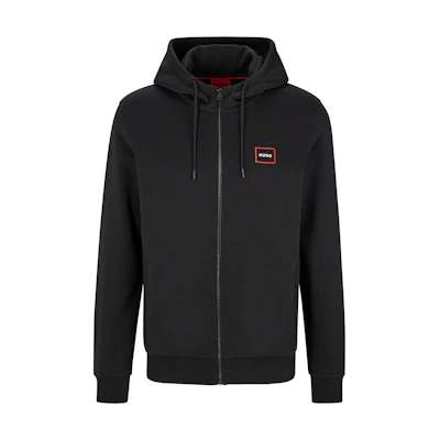 HUGO BOSS FW22 Black Embroidered Logo Zip-Up Hoodie for Men 50481342-001