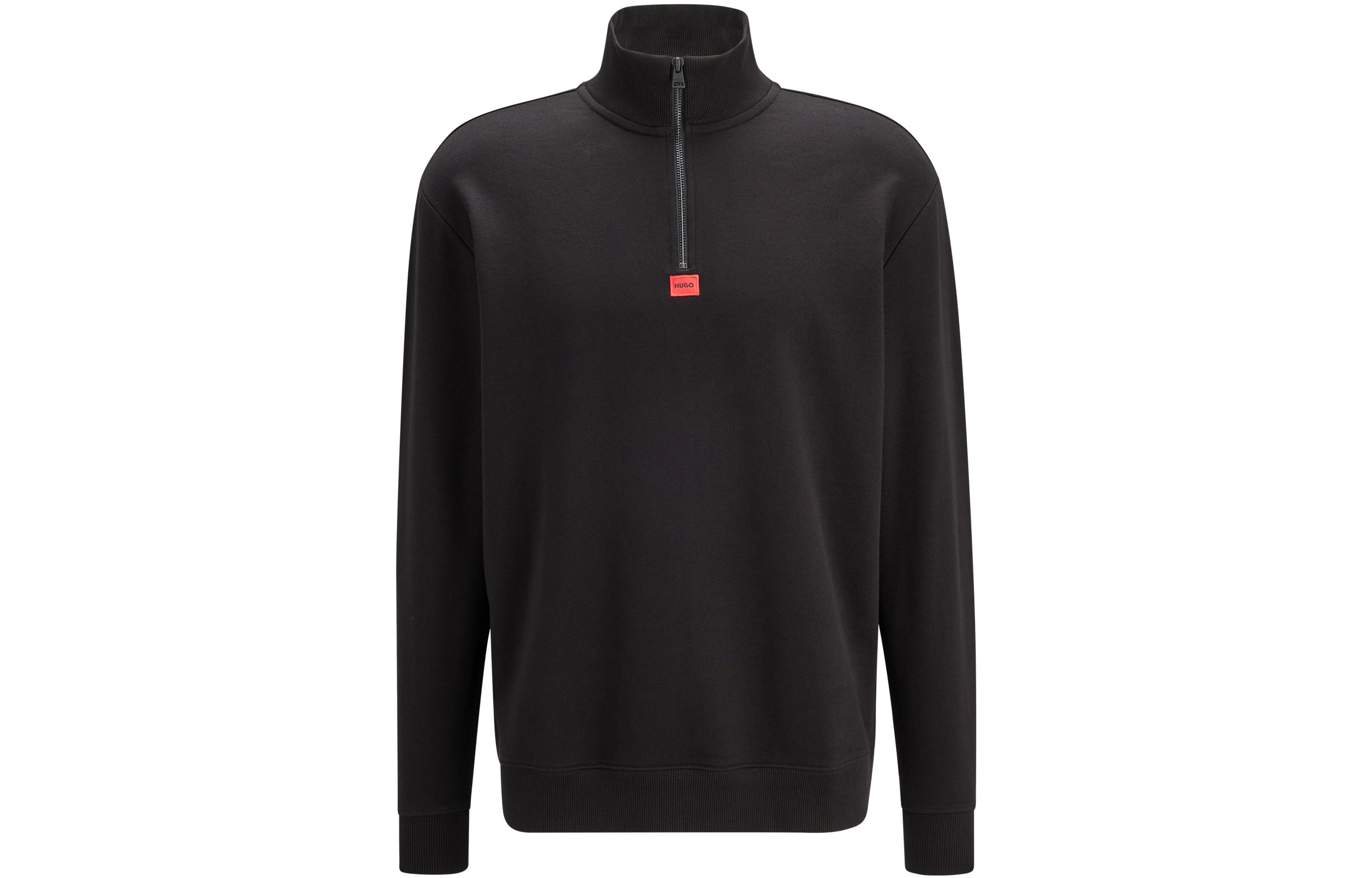 HUGO BOSS FW22 Black Half-Zip Sweatshirt with Solid Logo Design 50470121-001