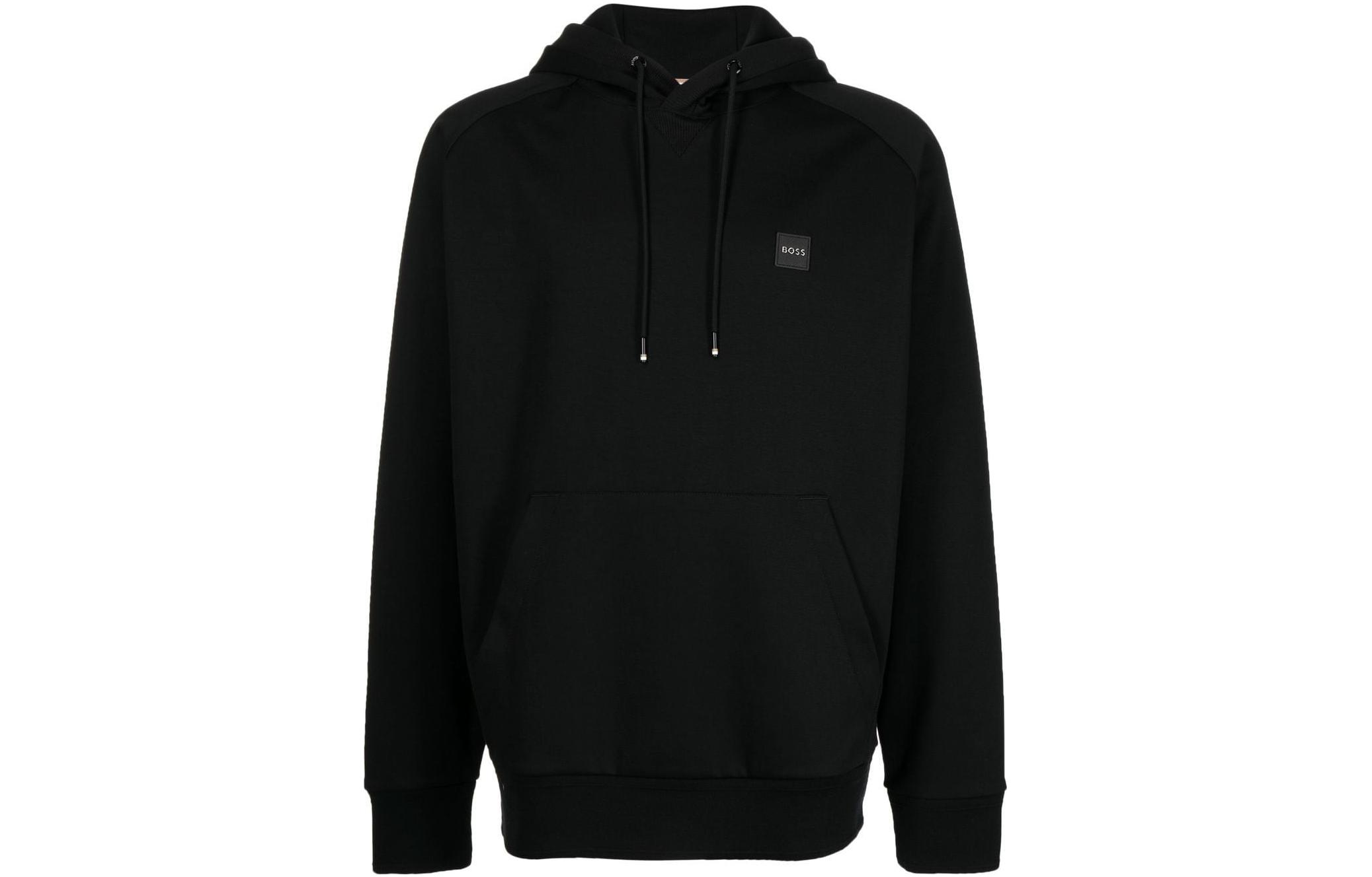 HUGO BOSS FW22 Black Hoodie Men’s with Logo Patch and Drawstring Design. 50468984-001