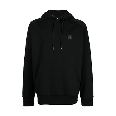 HUGO BOSS FW22 Black Hoodie Men’s with Logo Patch and Drawstring Design. 50468984-001