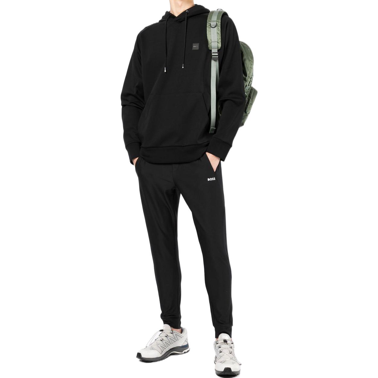 Lookbook HUGO BOSS FW22 Black Hoodie Men’s with Logo Patch and Drawstring Design. 50468984-001