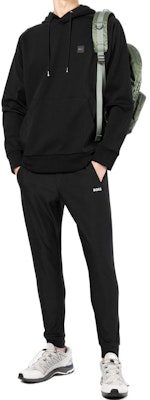 HUGO BOSS FW22 Black Hoodie Men’s with Logo Patch and Drawstring Design. 50468984-001 Lookbook HUGO BOSS FW22 Black Hoodie Men’s with Logo Patch and Drawstring Design. 50468984-001