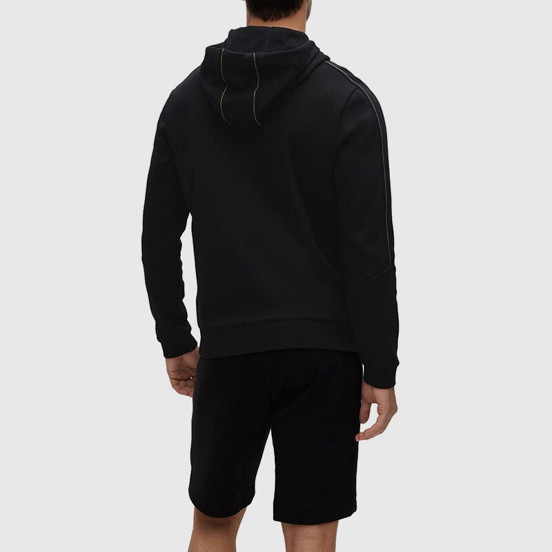 HUGO BOSS FW22 Black Hoodie with Curved Logo Embroidery and Drawstring 50477131-001 圖 6