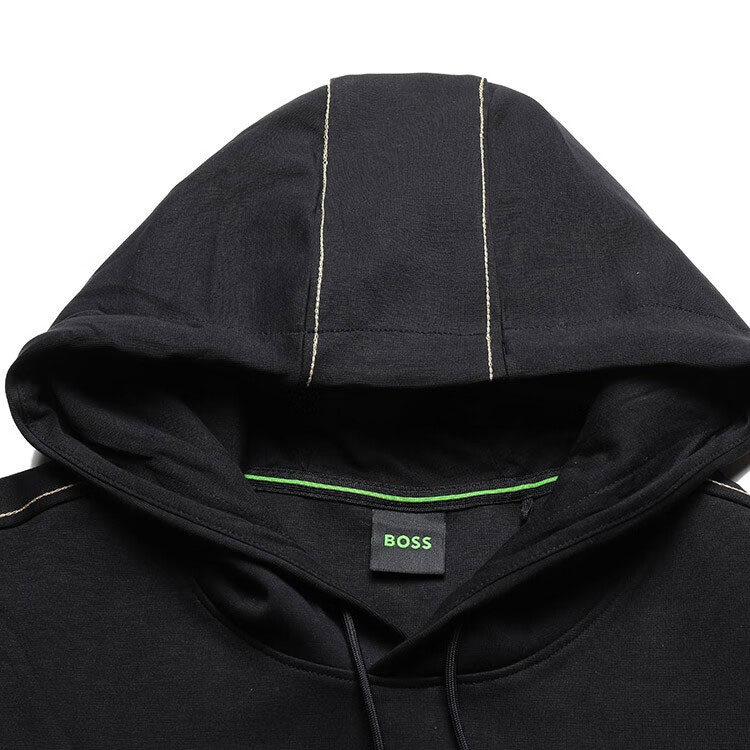HUGO BOSS FW22 Black Hoodie with Curved Logo Embroidery and Drawstring 50477131-001 圖 7
