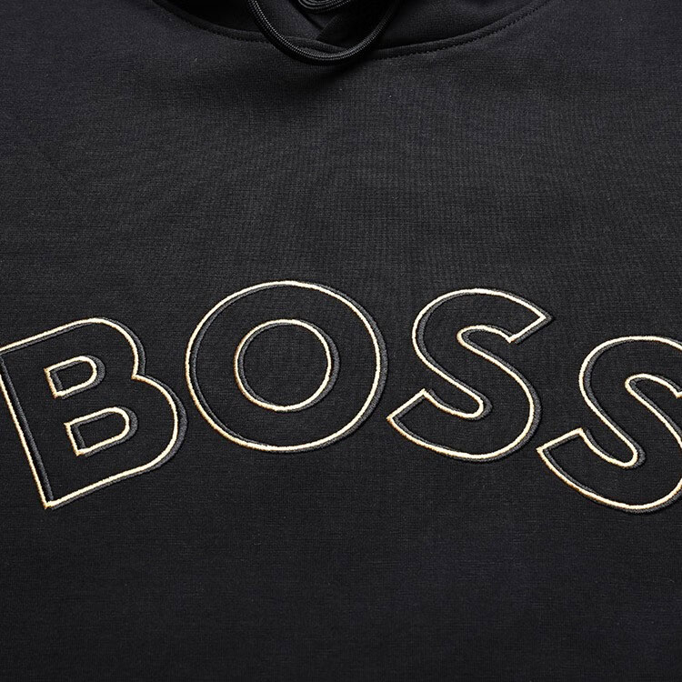 HUGO BOSS FW22 Black Hoodie with Curved Logo Embroidery and Drawstring 50477131-001 圖 8