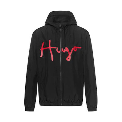 HUGO BOSS FW22 Black Letter Print Hooded Jacket 50457064-001