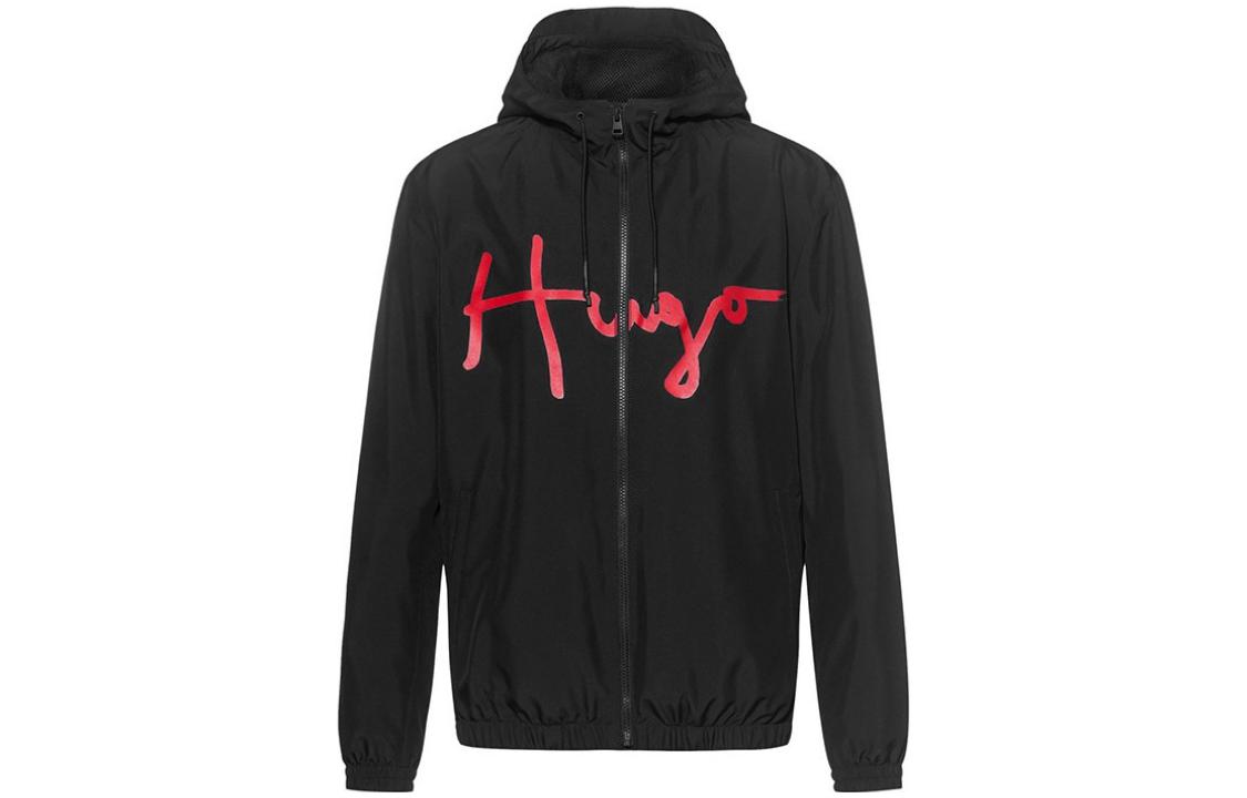 Order HUGO BOSS FW22 Jaket Hoodie Cetak Huruf Hitam 50457064-001