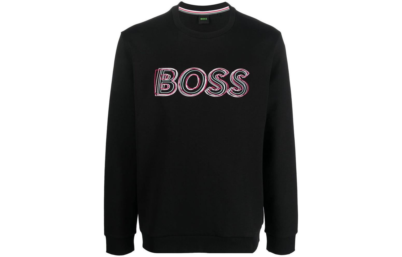 HUGO BOSS FW22 Black Logo Embroidered Crewneck Sweatshirt 50471878-001 圖 2