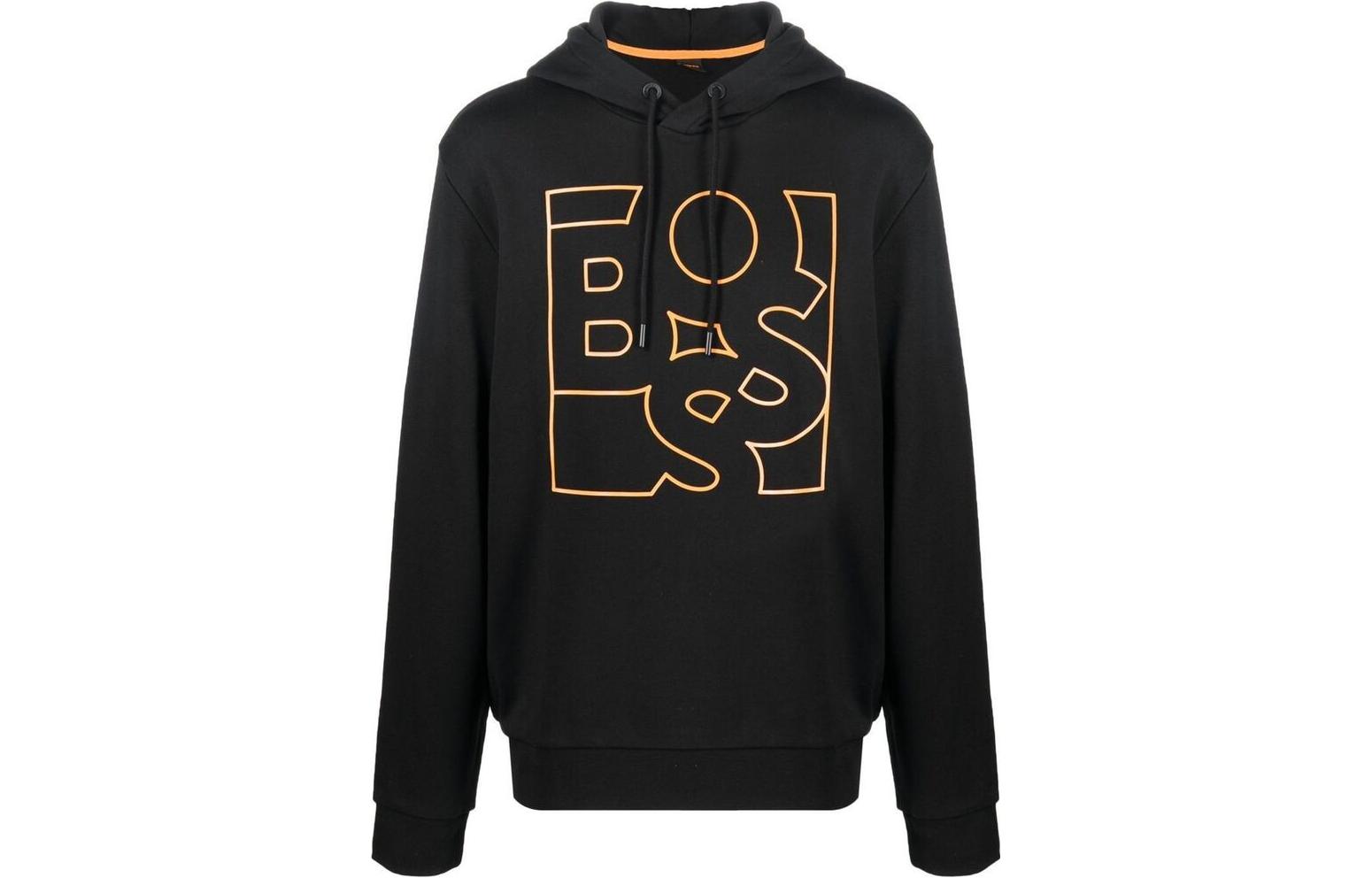 HUGO BOSS FW22 Black Logo Printed Oversized Hoodie 50477519-001