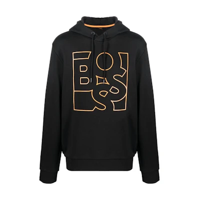 HUGO BOSS FW22 Black Logo Printed Oversized Hoodie 50477519-001