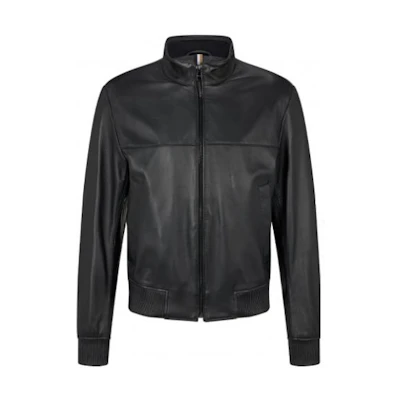 HUGO BOSS FW22 Black Monochrome Logo Stand Collar Jacket 50476787-001