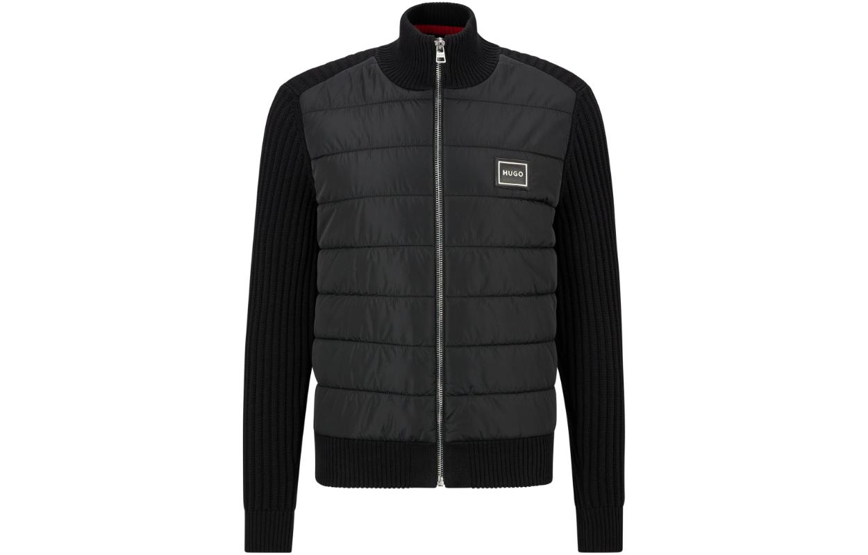 HUGO BOSS FW22 Black Patchwork Zip Loose-Fit Casual Jacket for Men 50474818-001