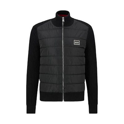 HUGO BOSS FW22 Black Patchwork Zip Loose-Fit Casual Jacket for Men 50474818-001