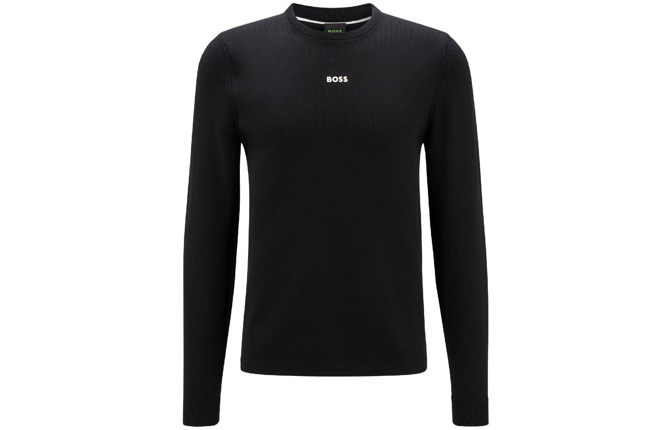HUGO BOSS FW22 Black Pullover Sweatshirt with Chest Letter Print 50475138-001