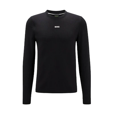 HUGO BOSS FW22 Black Pullover Sweatshirt with Chest Letter Print 50475138-001