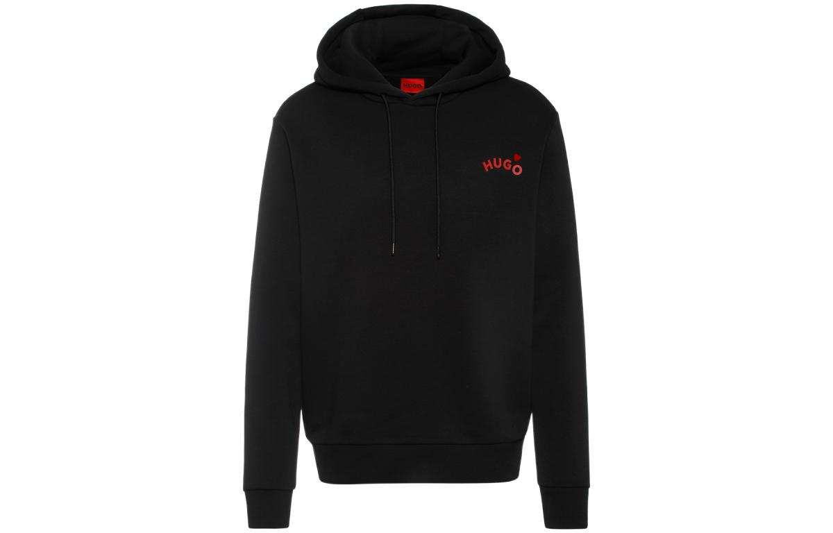 HUGO BOSS FW22 Black Solid Logo Print Hoodie for Men 50469851-001