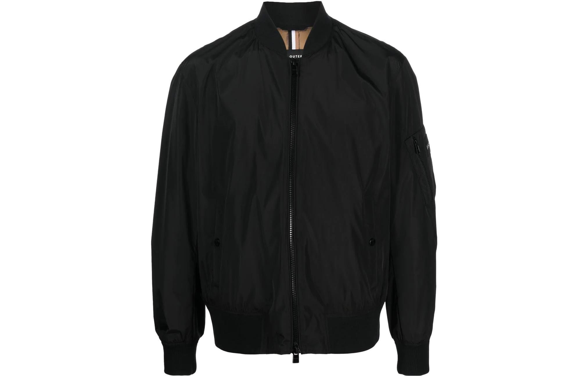 HUGO BOSS FW22 Black Zip-Up Baseball Jacket with Logo Patch 50479241-001