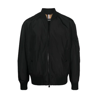 HUGO BOSS FW22 Black Zip-Up Baseball Jacket with Logo Patch 50479241-001