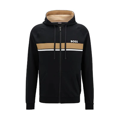 HUGO BOSS FW22 Black Zip Hoodie with Drawstring and Embroidered Logo 50480549