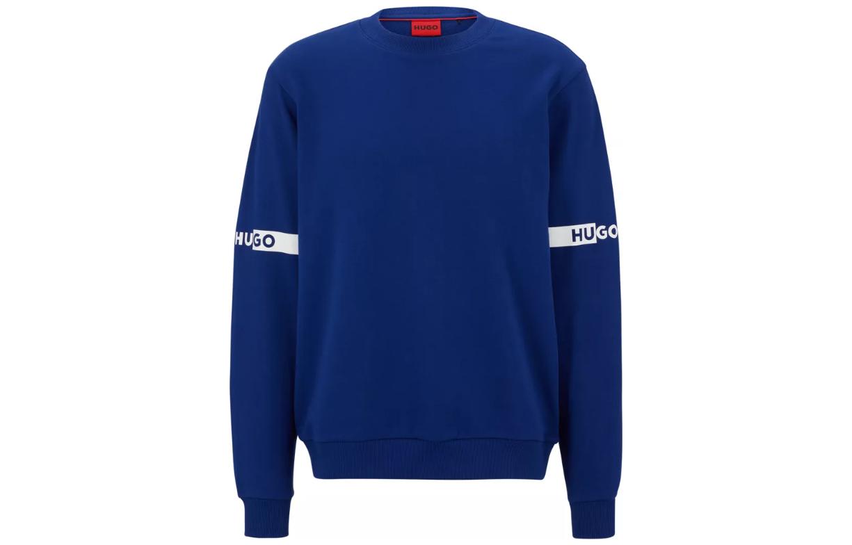 HUGO BOSS FW22 Blue Crewneck Long Sleeve Logo Print Sweatshirt 50488126-406